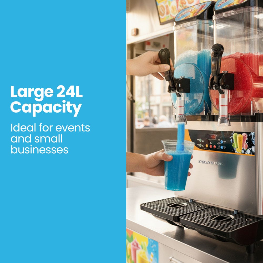 POLYCOOL 24L Double Tank Commercial Slush Machine, Digital Control Panel, SAA Approved, Juice and Frozen Slushy Maker