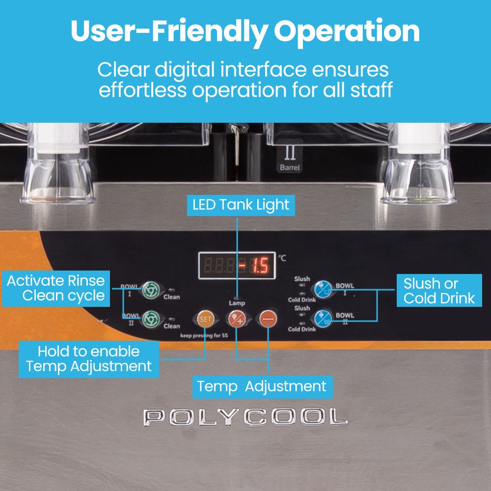 POLYCOOL 24L Double Tank Commercial Slush Machine, Digital Control Panel, SAA Approved, Juice and Frozen Slushy Maker