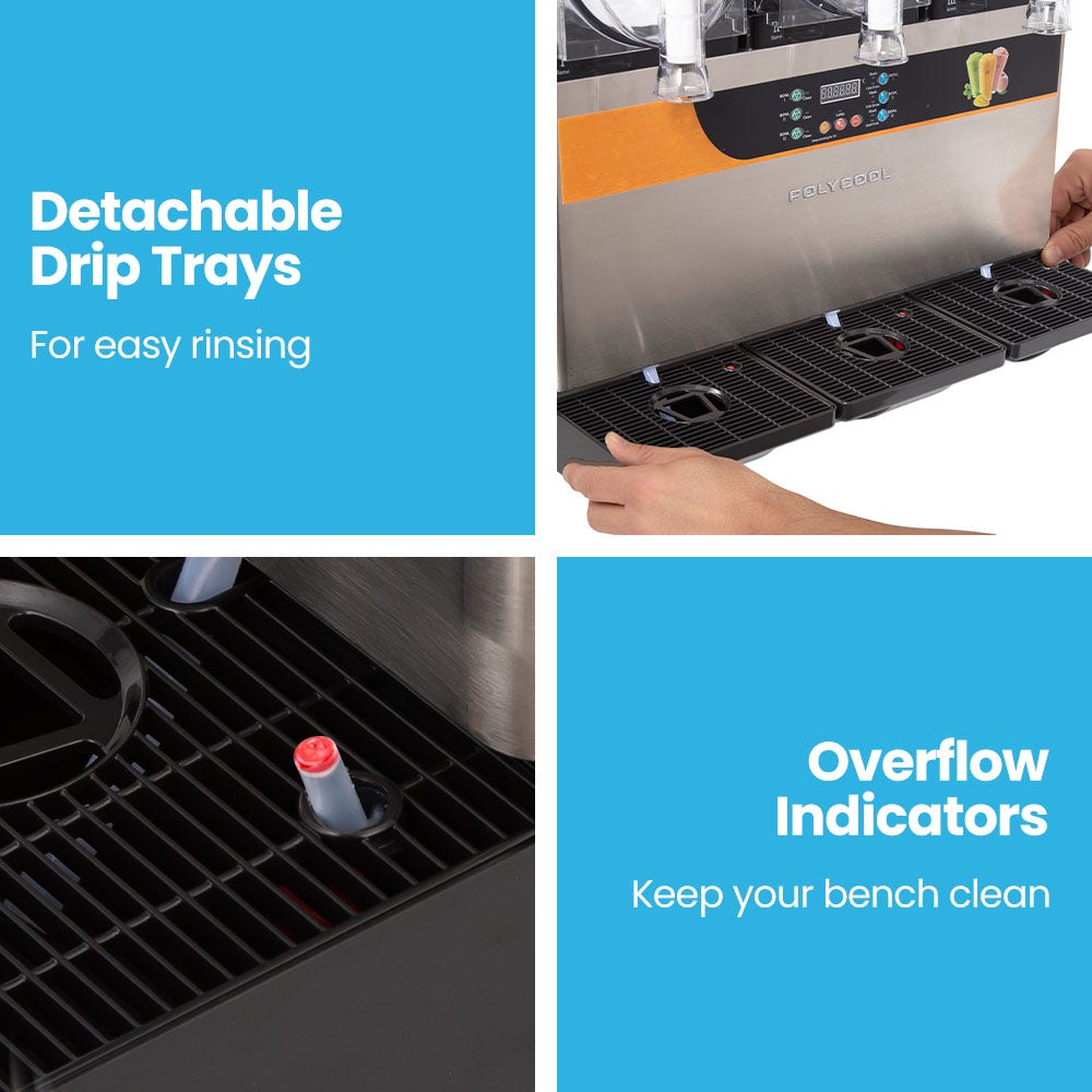POLYCOOL 36L Triple Tank Commercial Slush Machine, Digital Control Panel, SAA Approved, Juice and Frozen Slushy Maker
