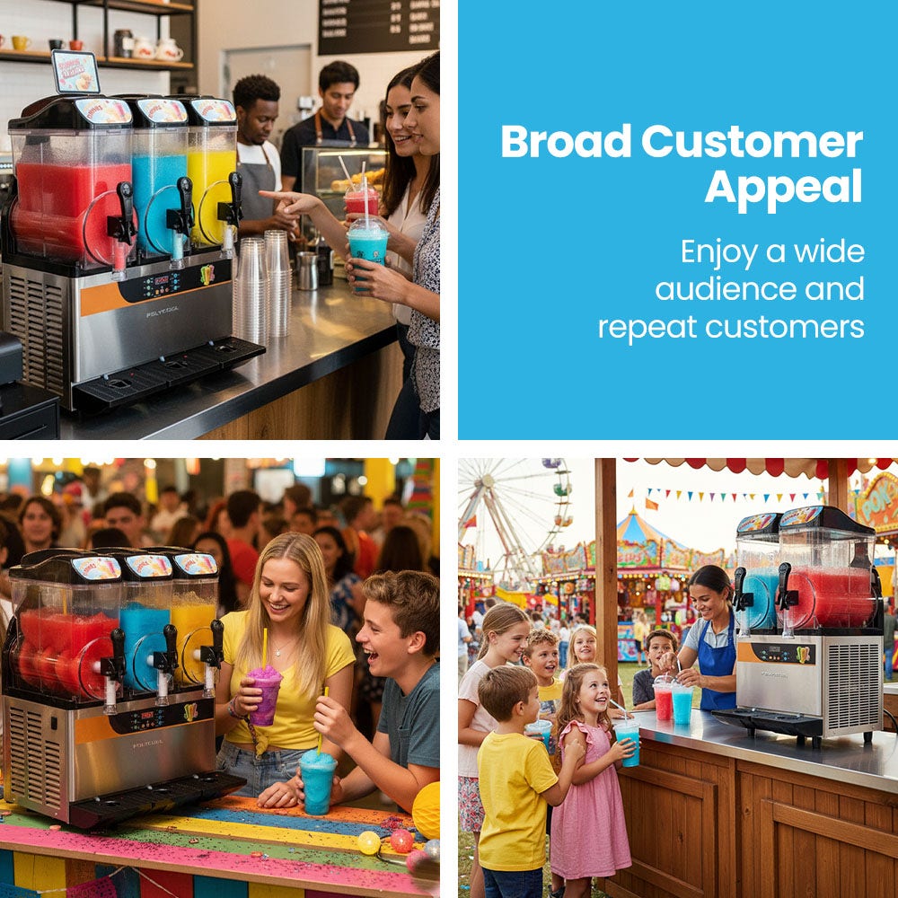 POLYCOOL 36L Triple Tank Commercial Slush Machine, Digital Control Panel, SAA Approved, Juice and Frozen Slushy Maker