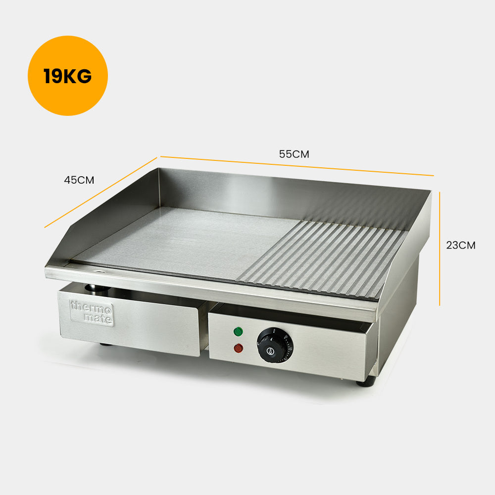 Dual Zone Electric Griddle 2200W 55x35cm Splashguard Thermomate