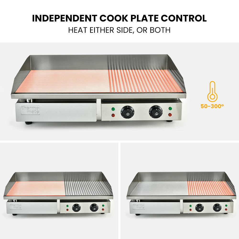 4400W Dual Zone Electric Griddle, Extra Large, Stainless Steel - Thermomate