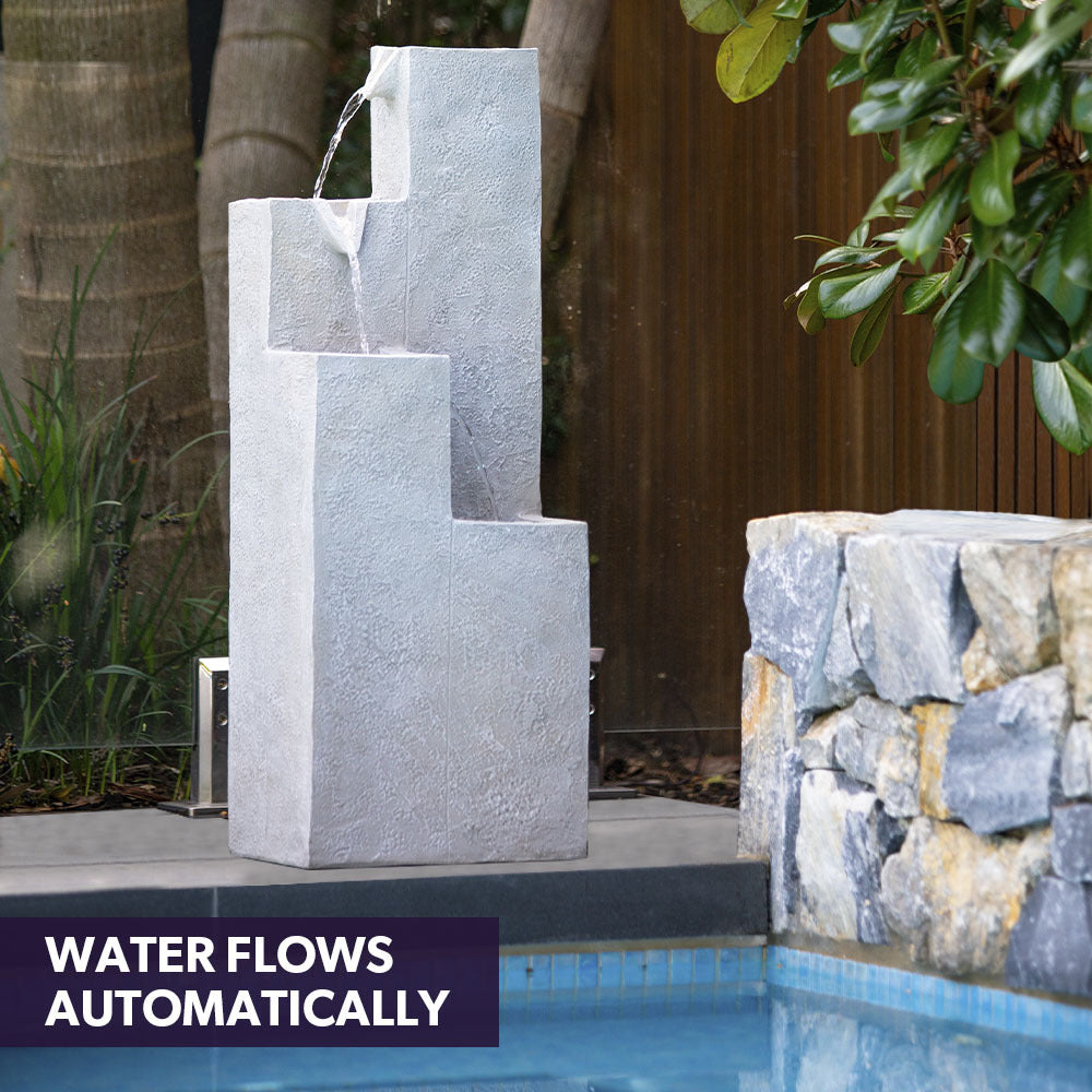 Protege 4 Level Solar Water Fountain Outdoor Feature Cascading Light Grey