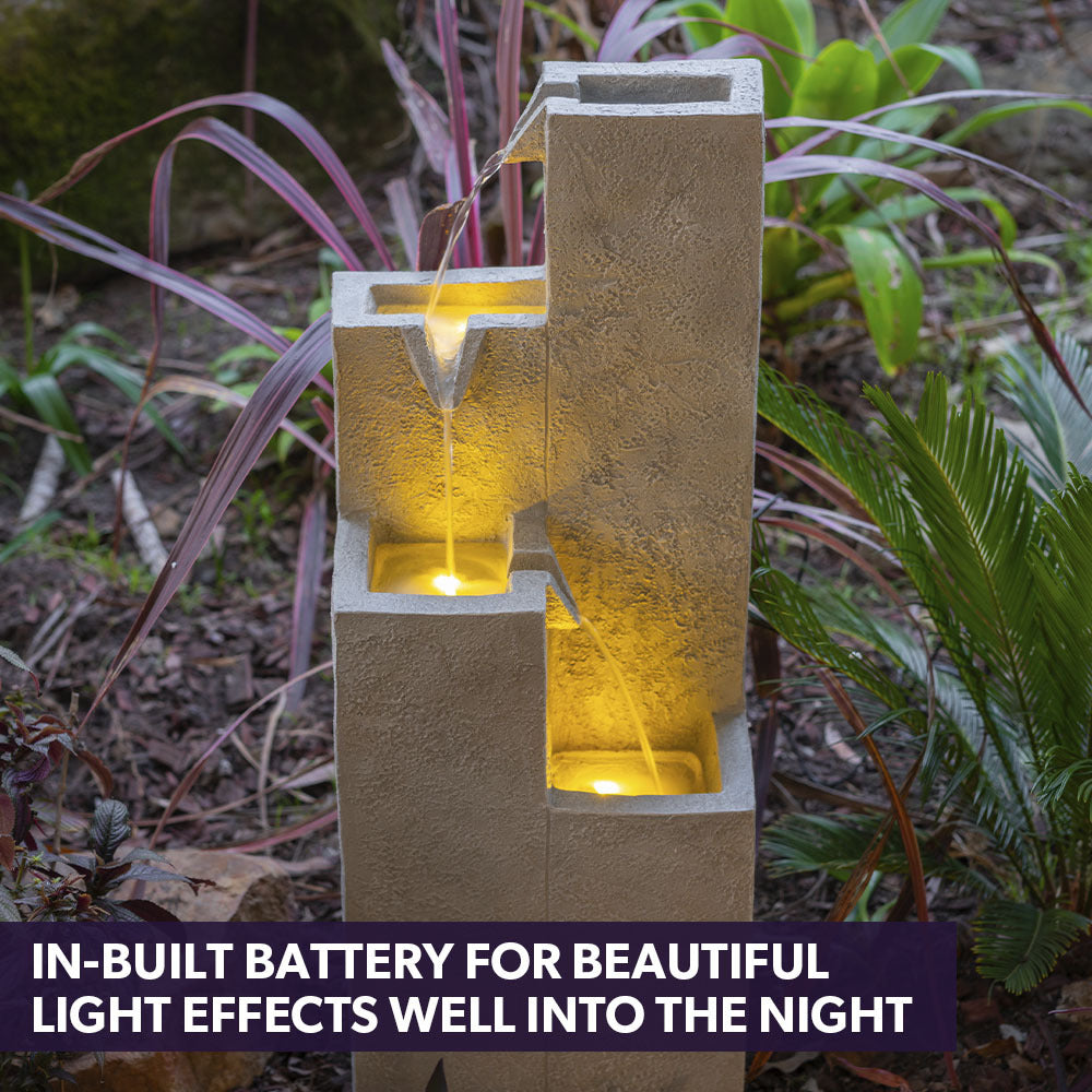 Protege 4 Level Solar Water Fountain Outdoor Feature Cascading Light Grey