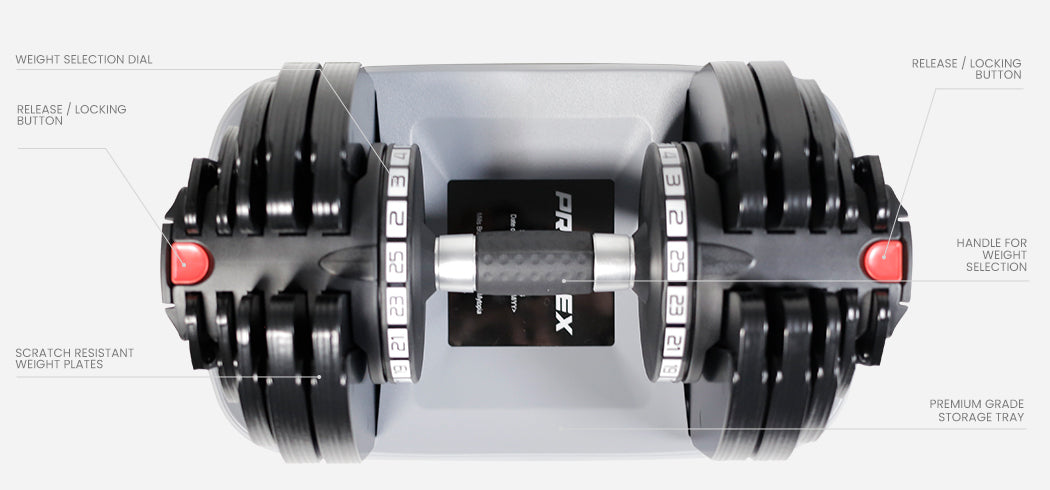 18-in-1 Adjustable Dumbbell Set 50kg, Ergonomic Grip - Proflex