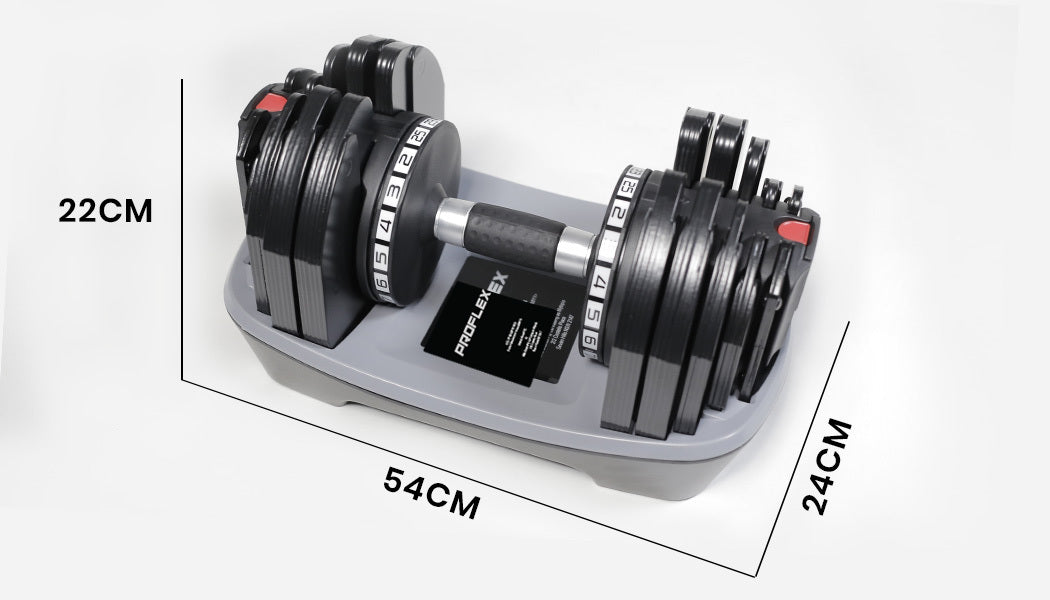 18-in-1 Adjustable Dumbbell Set 50kg, Ergonomic Grip - Proflex