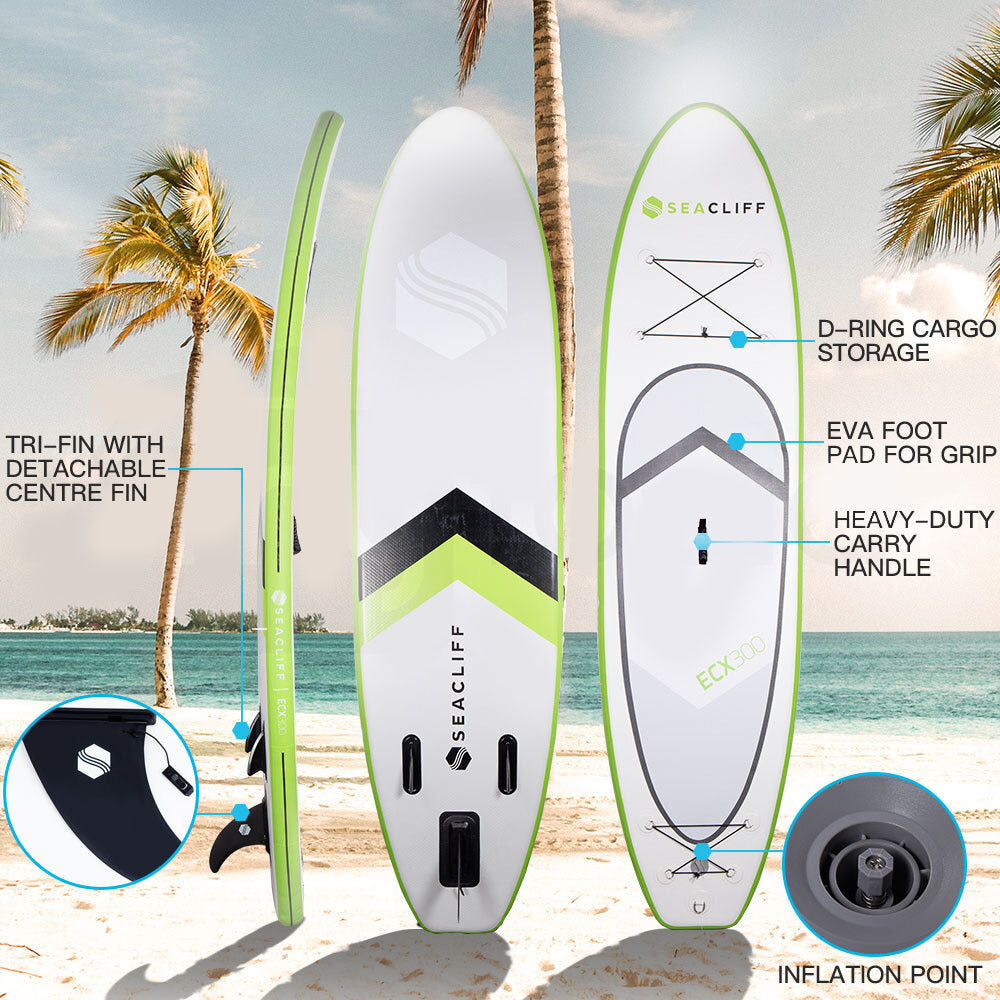 Inflatable 10ft SUP Paddle Board, 125kg Max Weight, Seacliff