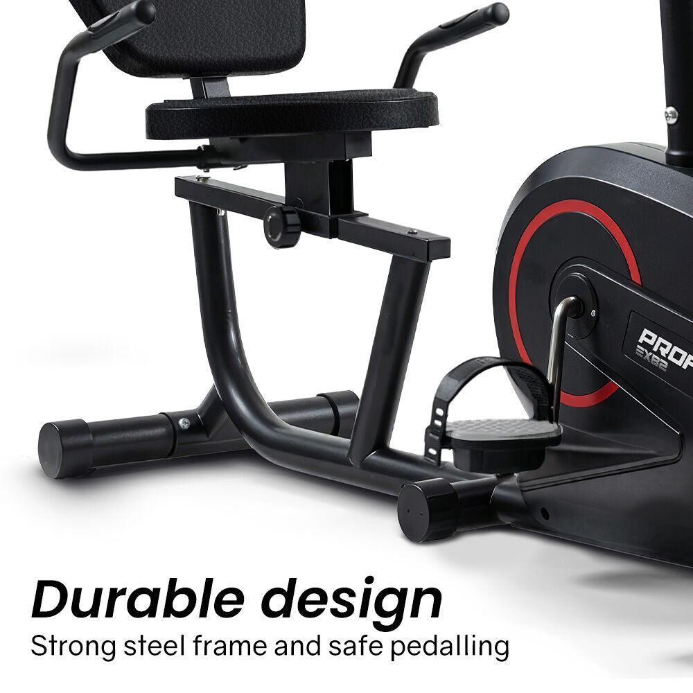 PROFLEX Magnetic Recumbent Exercise Bike, LCD Display, Heart Rate Sensors, Adjustable Seat, 8-Level Resistance, Comfortable Seated Home Cardio Fitness Machine