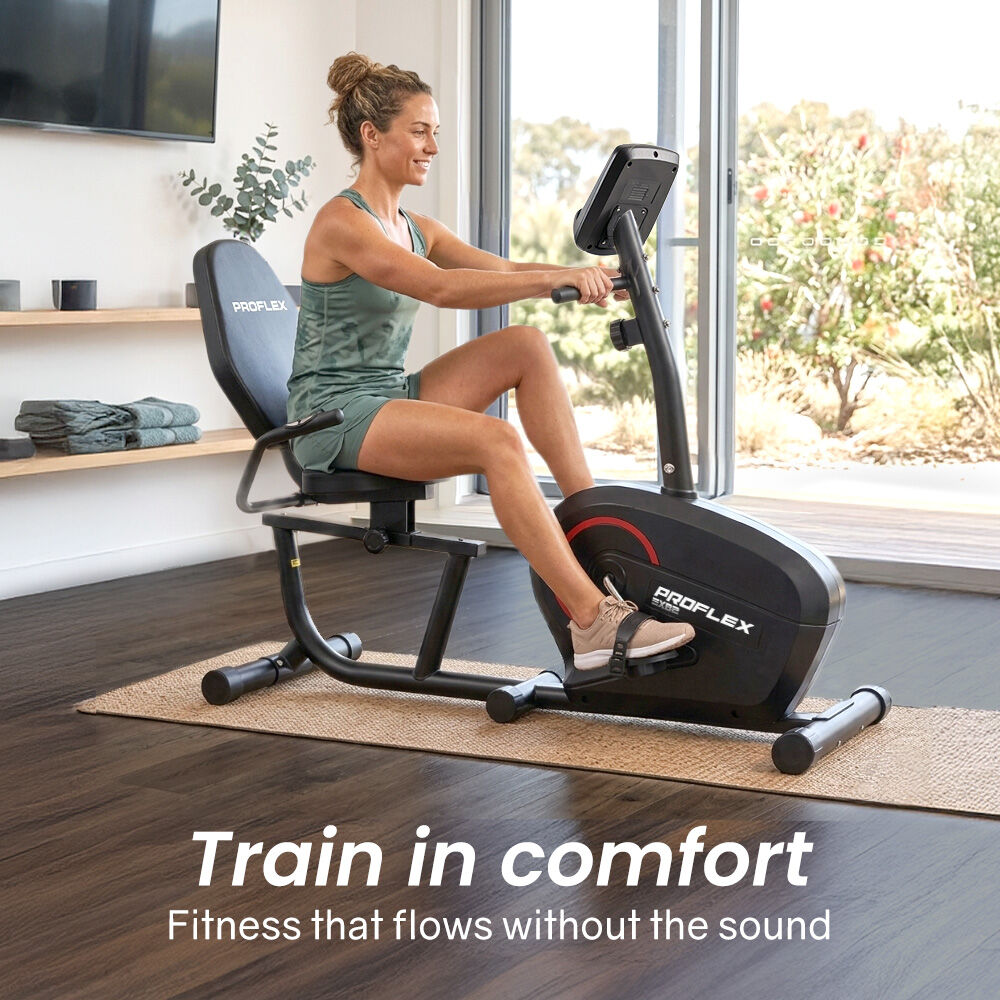 PROFLEX Magnetic Recumbent Exercise Bike, LCD Display, Heart Rate Sensors, Adjustable Seat, 8-Level Resistance, Comfortable Seated Home Cardio Fitness Machine