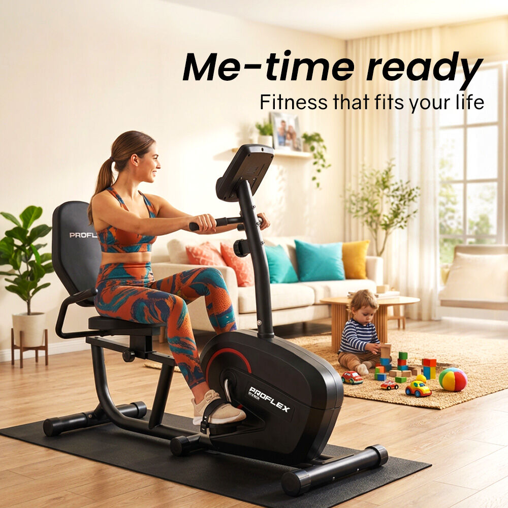 PROFLEX Magnetic Recumbent Exercise Bike, LCD Display, Heart Rate Sensors, Adjustable Seat, 8-Level Resistance, Comfortable Seated Home Cardio Fitness Machine