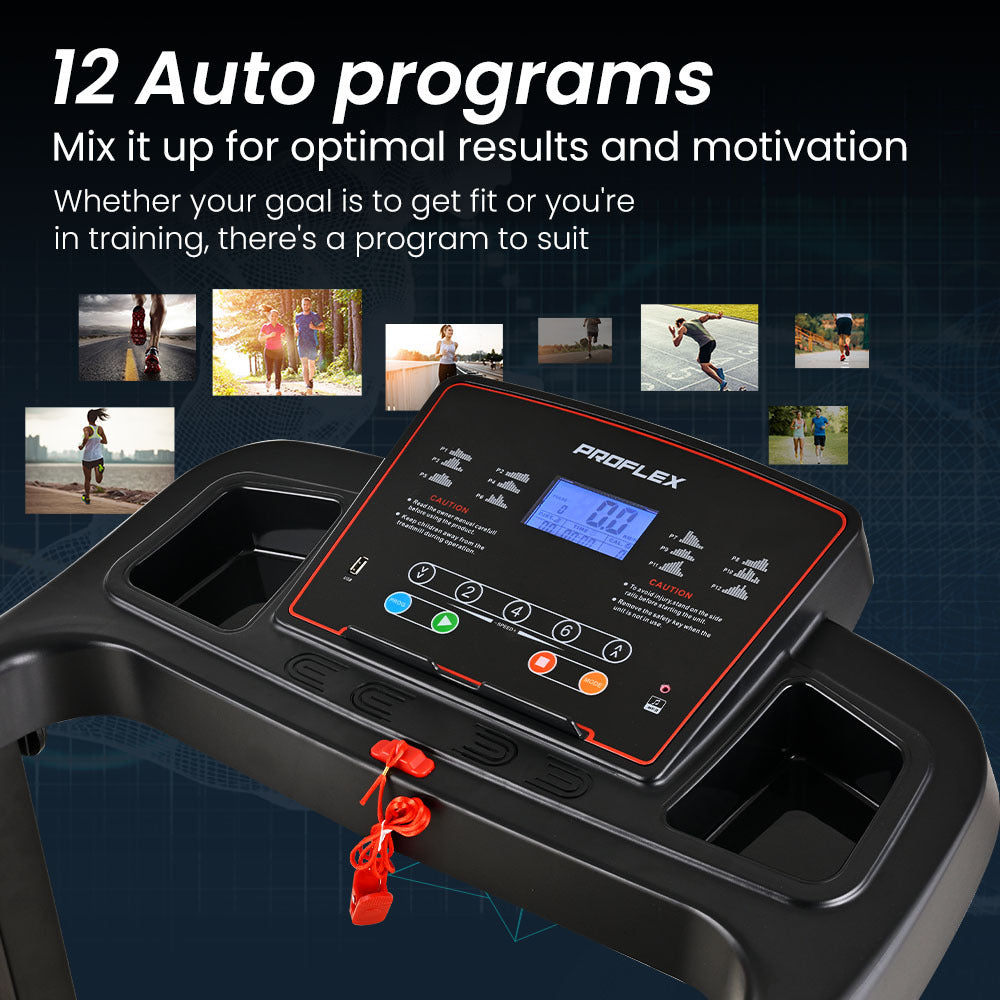 PROFLEX TRX3 Electric Treadmill, Compact Size, Foldable, USB/MP3, Pulse Sensors