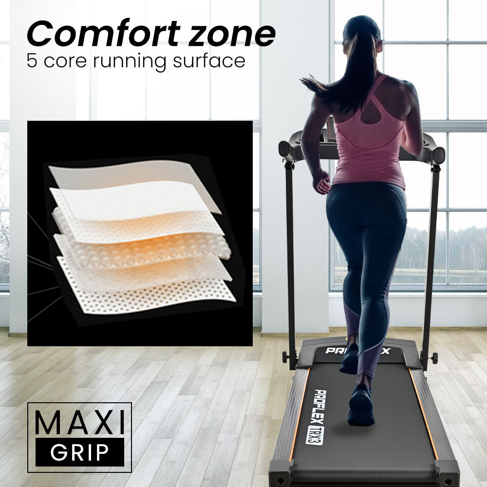 PROFLEX TRX3 Electric Treadmill, Compact Size, Foldable, USB/MP3, Pulse Sensors