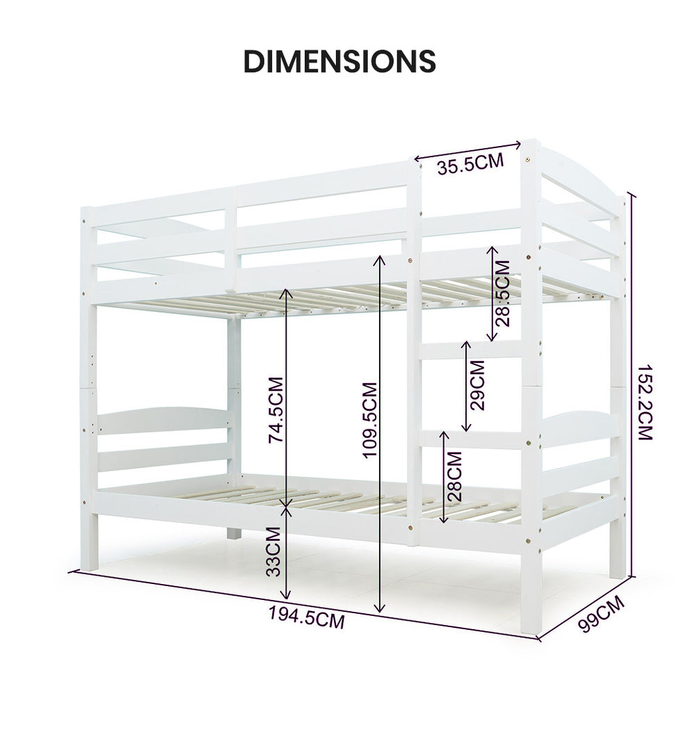 Convertible Timber Pine Bunk Bed with Ladder - Single Kingston