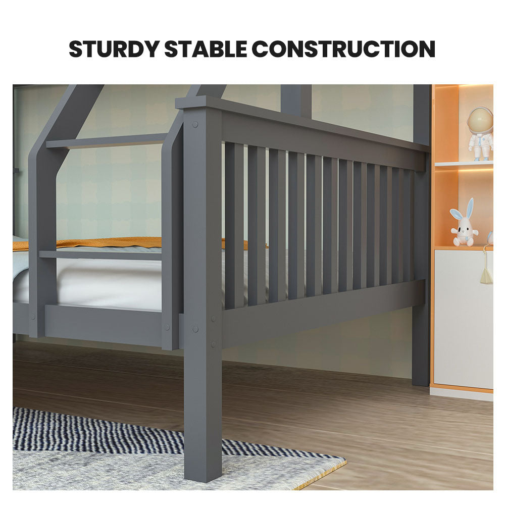 Solid Pine Convertible Bunk Bed Kids, Grey - Kingston Slumber