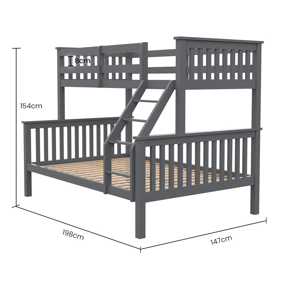 Solid Pine Convertible Bunk Bed Kids, Grey - Kingston Slumber