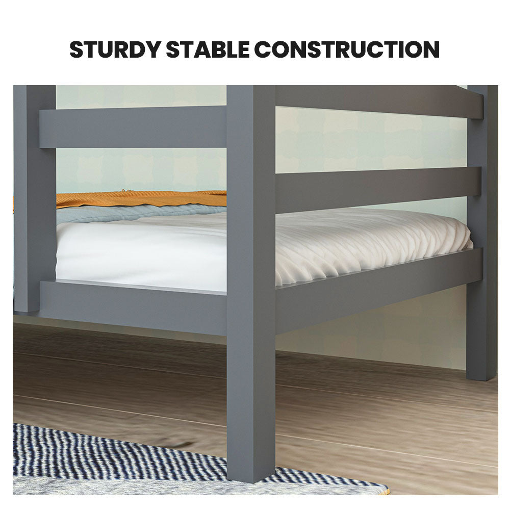 Convertible Wooden Bunk Bed Frame, Single Grey, Kingston Slumber