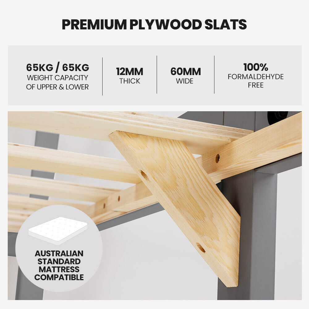 Modular Pine Bunk Bed Frame, Split, Grey, Kingston Slumber