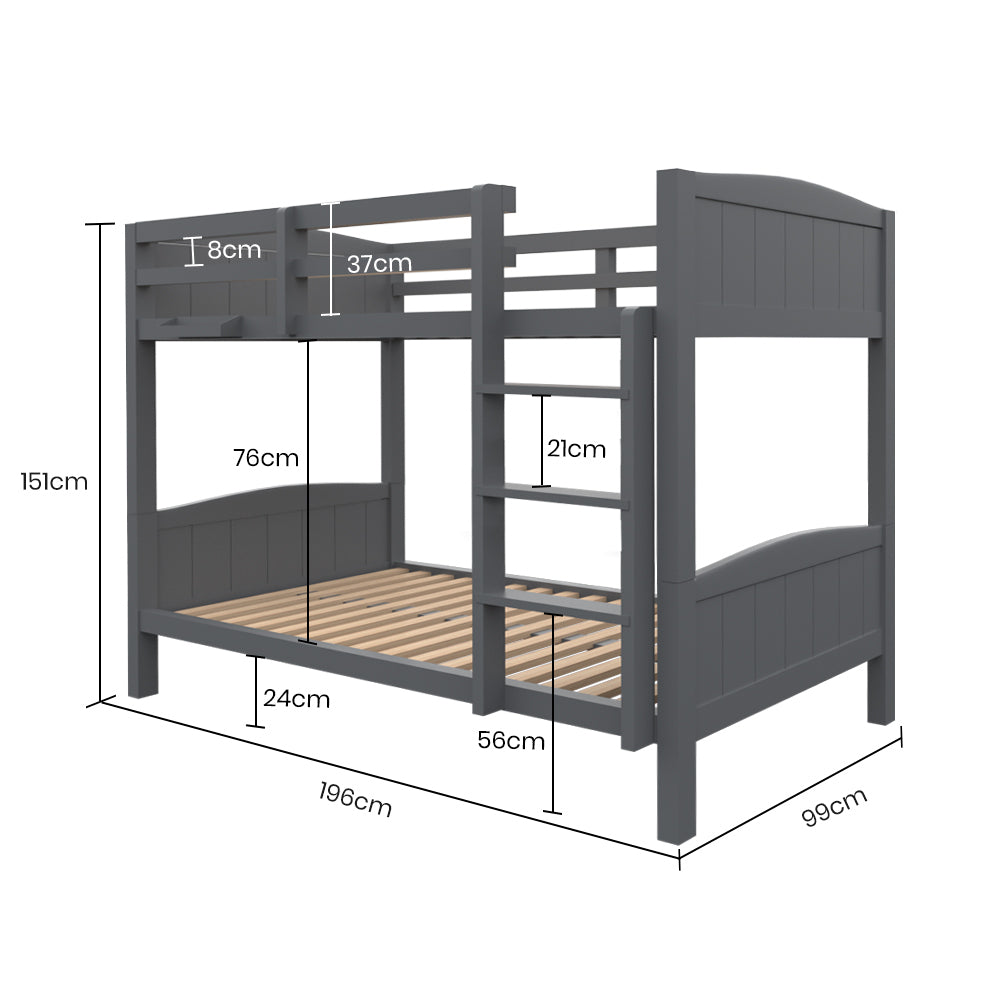 Modular Pine Bunk Bed Frame, Split, Grey, Kingston Slumber