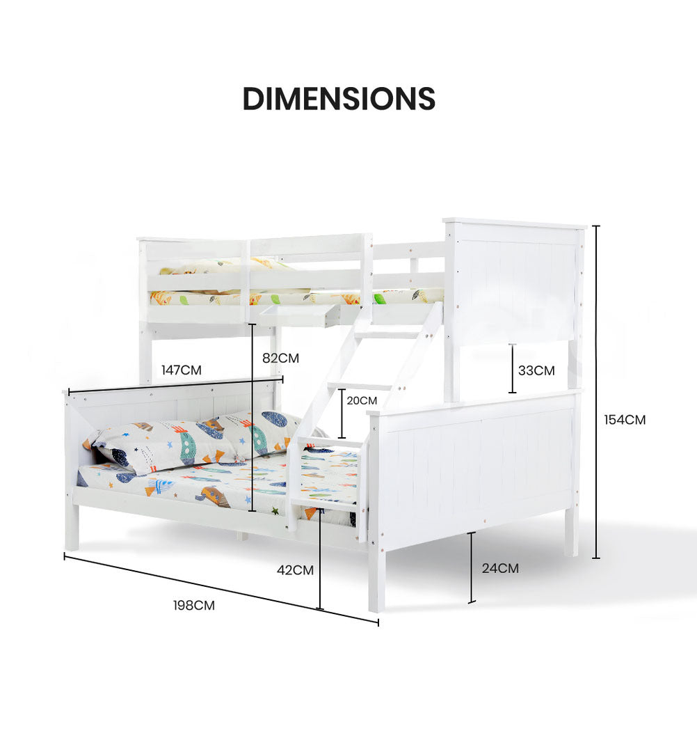 White Convertible Bunk Bed Pine Wood Single Double Kingston Slumber