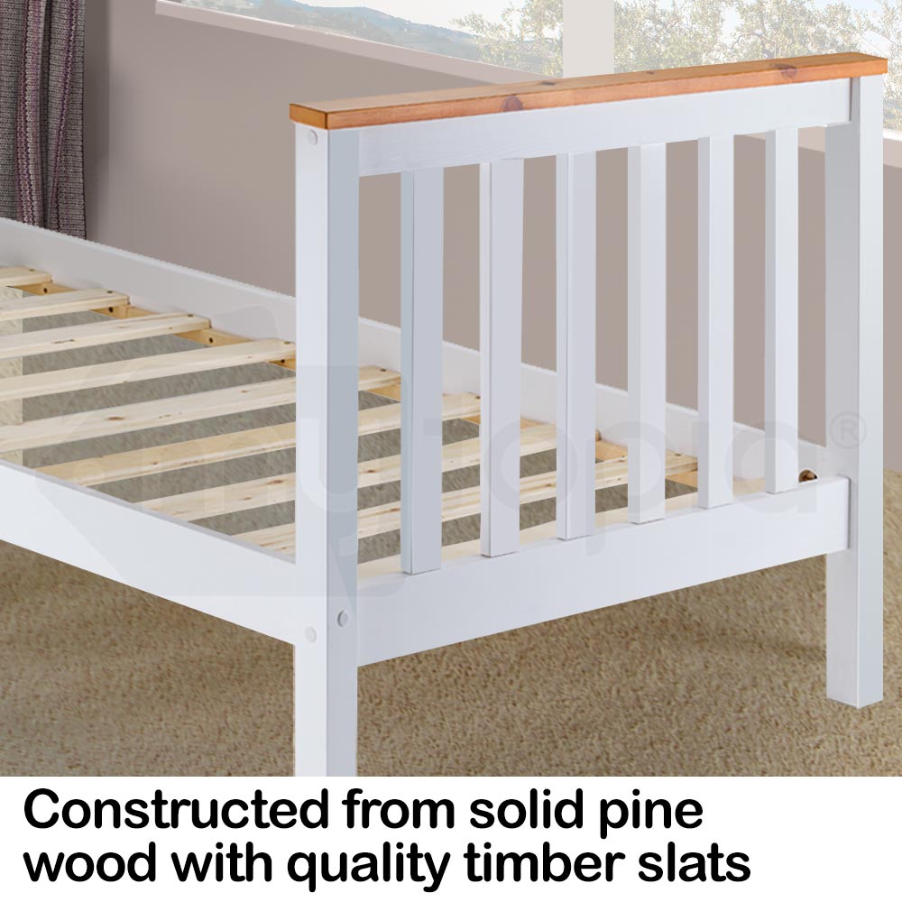 White Pine Wood Single Bed Frame, Timber Slats - Kingston Slumber