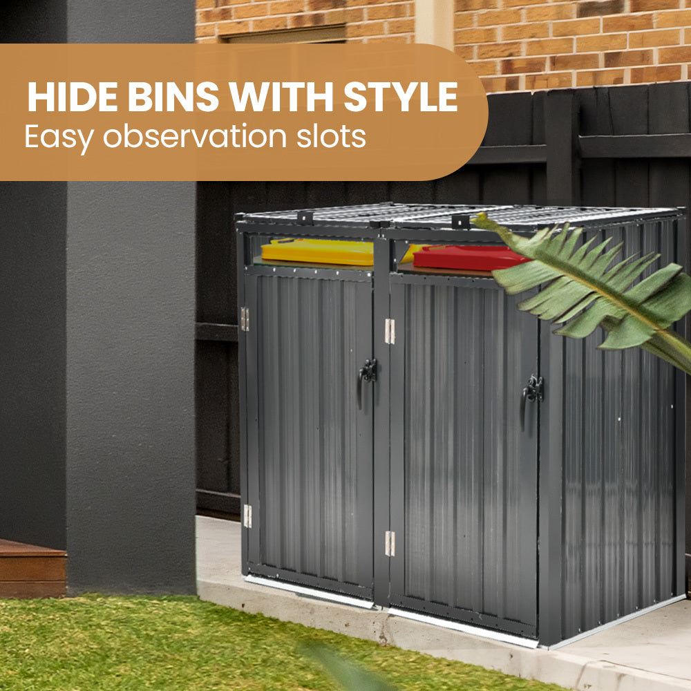 PlantCraft Double Steel Garbage Bin Storage Shed 2 Doors