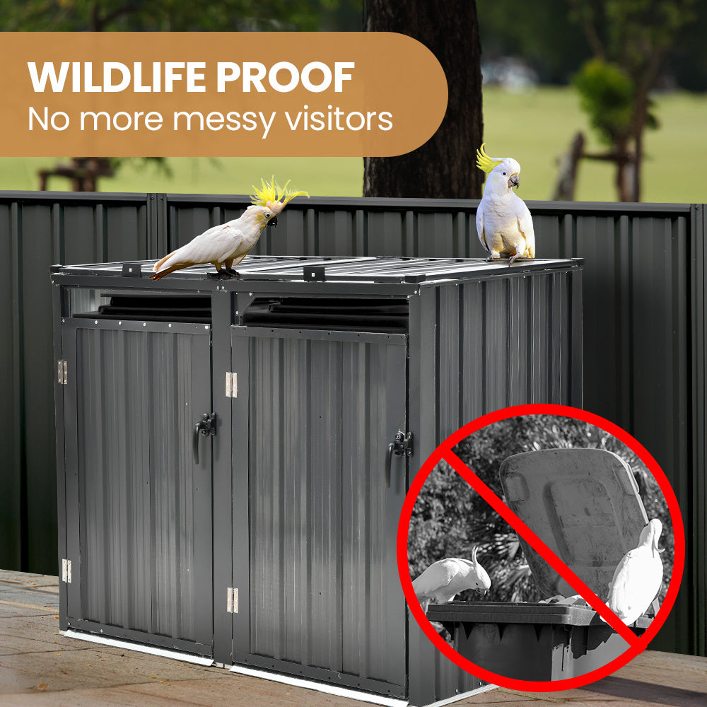 PlantCraft Double Steel Garbage Bin Storage Shed 2 Doors