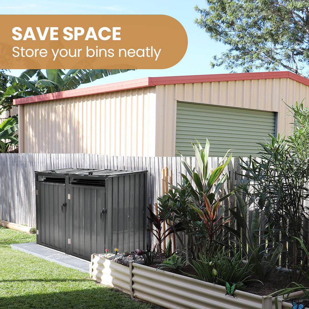 PlantCraft Double Steel Garbage Bin Storage Shed 2 Doors