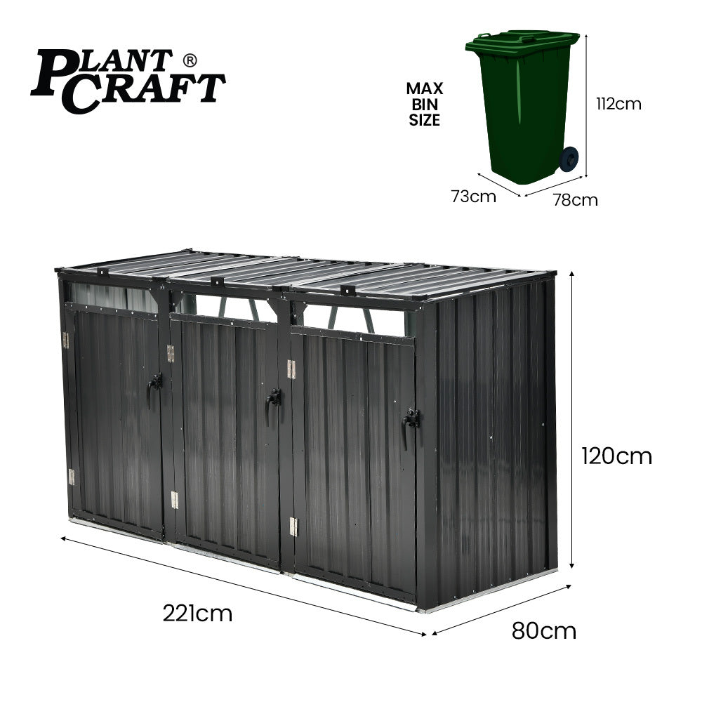 PlantCraft Triple Bin Shed Steel Enclosure 3 Doors