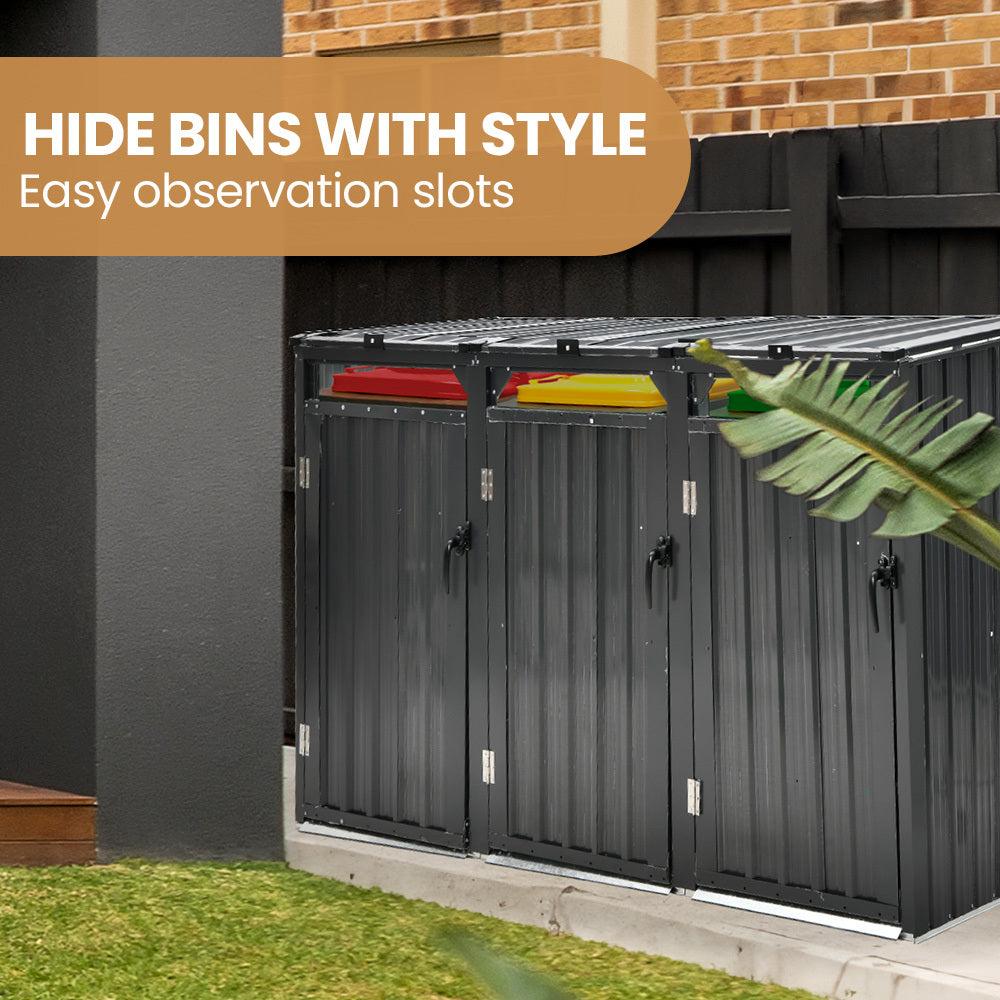 PlantCraft Triple Bin Shed Steel Enclosure 3 Doors