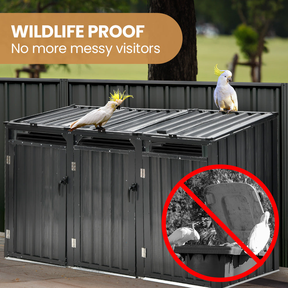 PlantCraft Triple Bin Shed Steel Enclosure 3 Doors