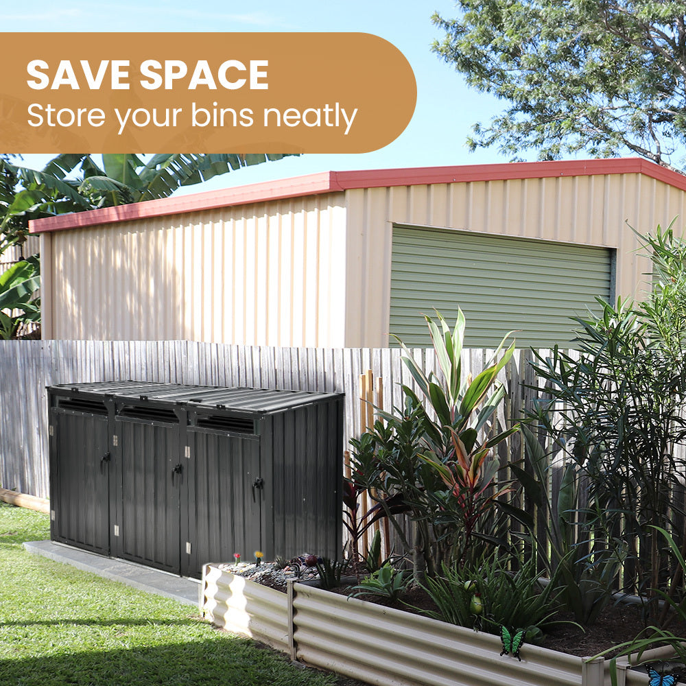 PlantCraft Triple Bin Shed Steel Enclosure 3 Doors
