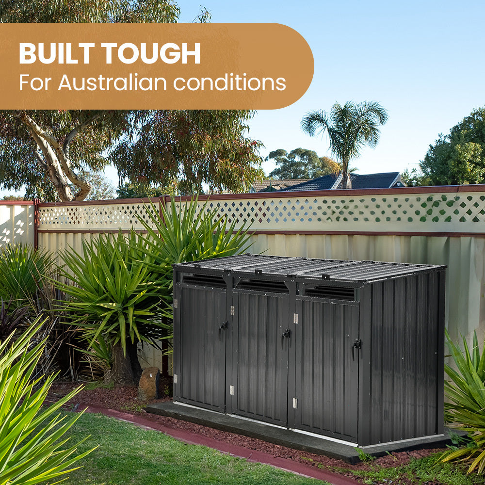 PlantCraft Triple Bin Shed Steel Enclosure 3 Doors
