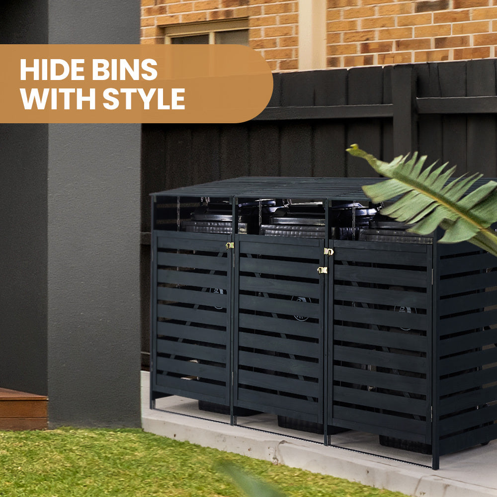 PlantCraft Triple Wood Wheelie Bin Storage Shed 3-Door Enclosure