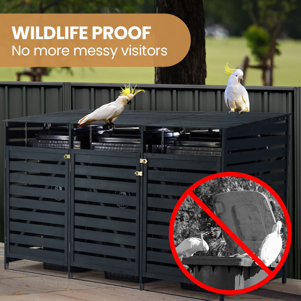 PlantCraft Triple Wood Wheelie Bin Storage Shed 3-Door Enclosure