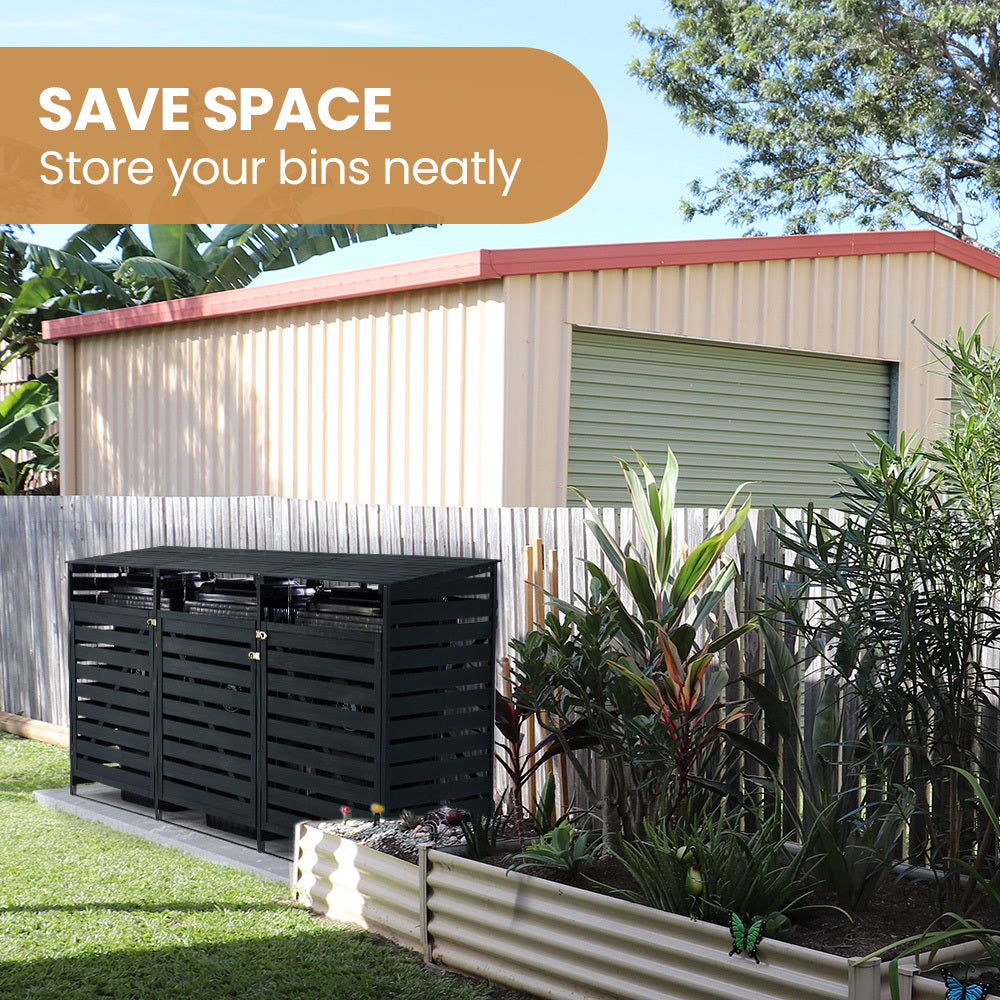 PlantCraft Triple Wood Wheelie Bin Storage Shed 3-Door Enclosure