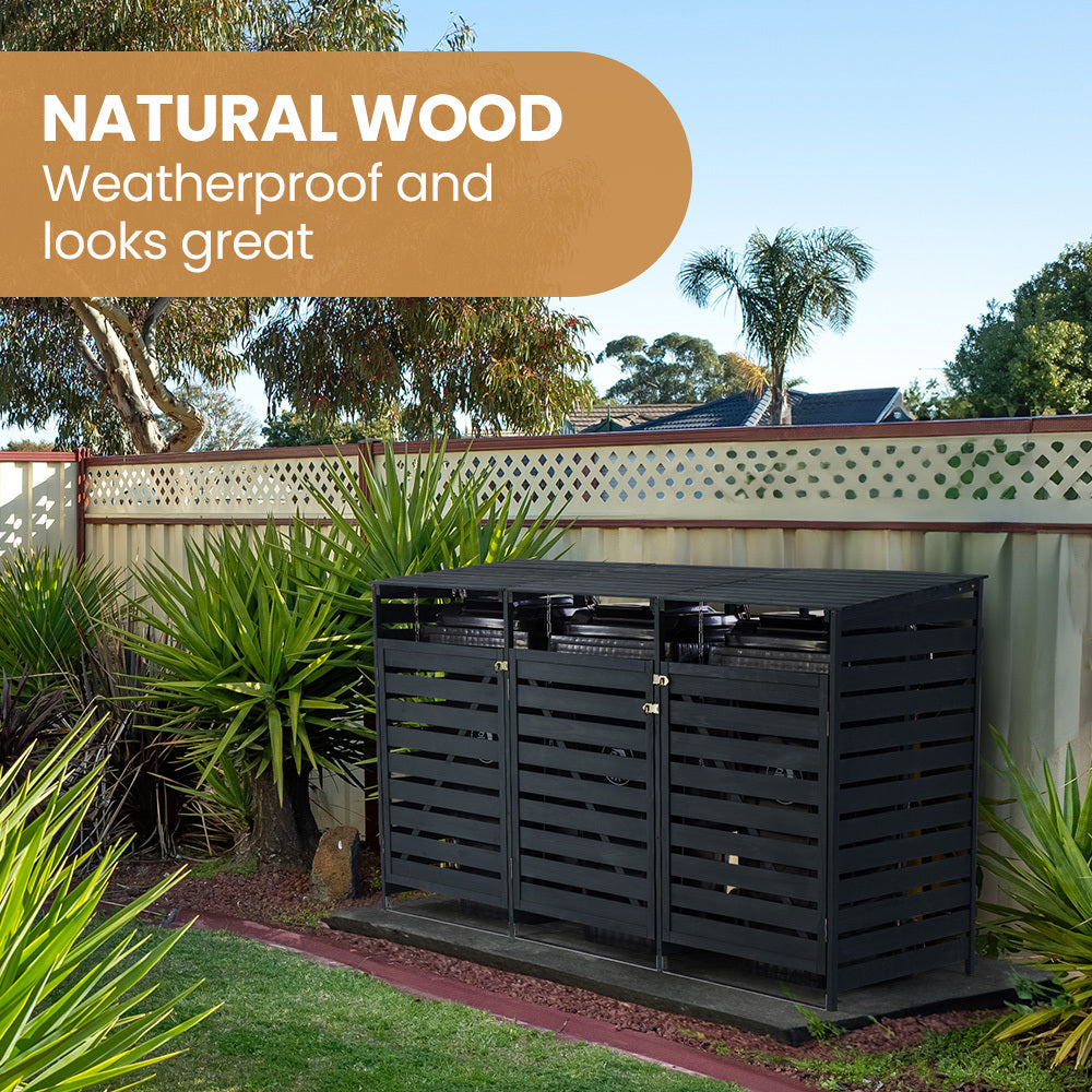PlantCraft Triple Wood Wheelie Bin Storage Shed 3-Door Enclosure
