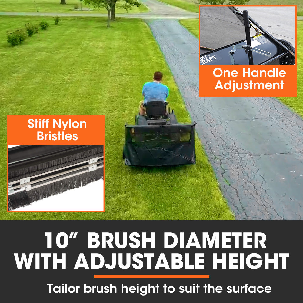 Adjustable Tow-Behind Lawn Sweeper 38", 340L Capacity, PlantCraft