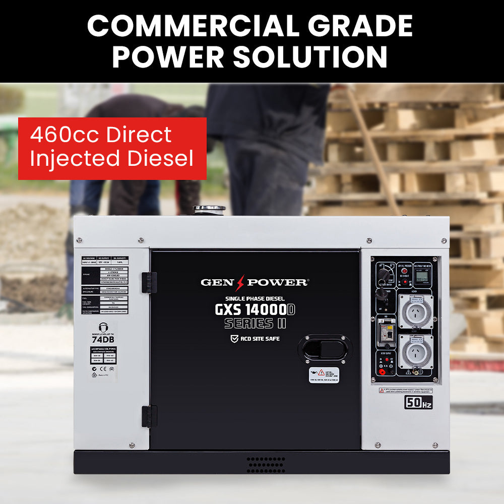 GENPOWER 8.4kW Peak 6kW Rated Single Phase Commercial Diesel Generator, RCD Safety Switch