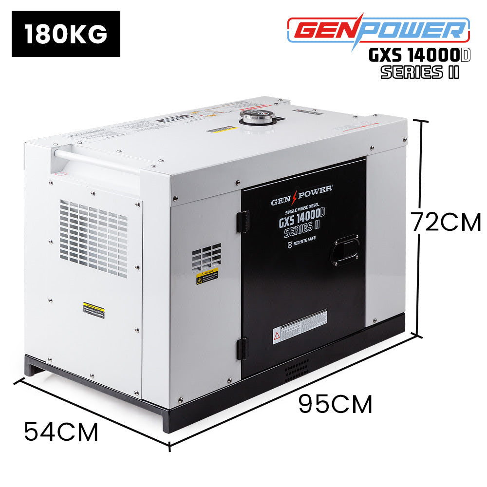 GENPOWER 8.4kW Peak 6kW Rated Single Phase Commercial Diesel Generator, RCD Safety Switch