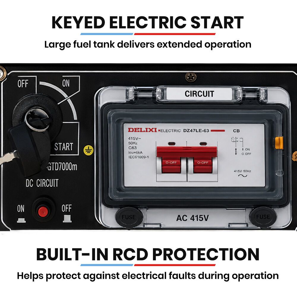 GENPOWER 7kW Peak 5kW Rated Commercial Diesel Generator, Three Phase 415V, Electric Start, Sound-Insulated, RCD Safety Switch, Worksite & Backup Power