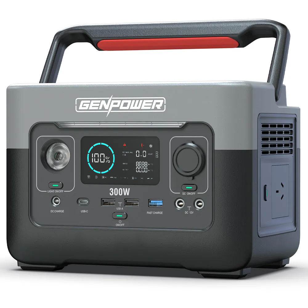 GENPOWER 300W Portable Lithium Power Station 288Wh LiFePo4 Wireless Charger Camping