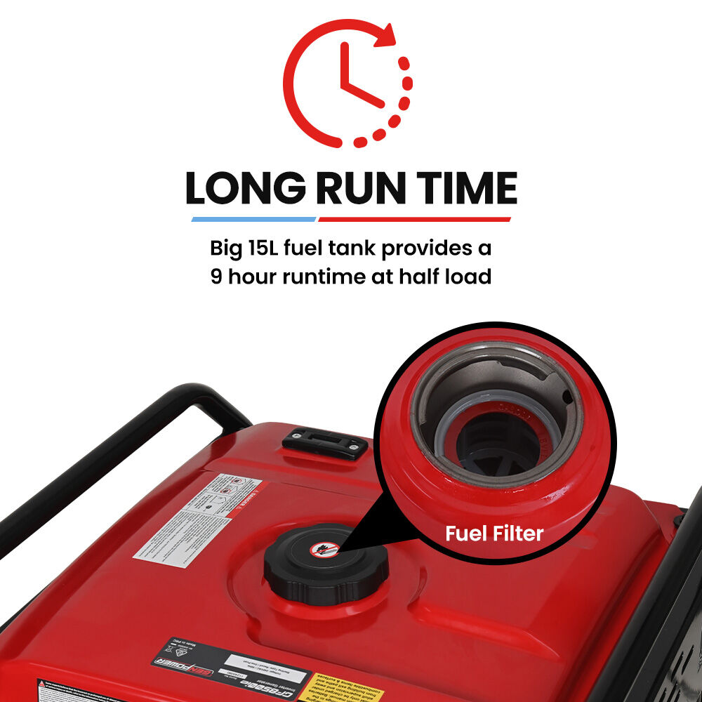 GF6000i 6kW Open Frame Inverter Generator Portable 15L Tank Wheels RCD