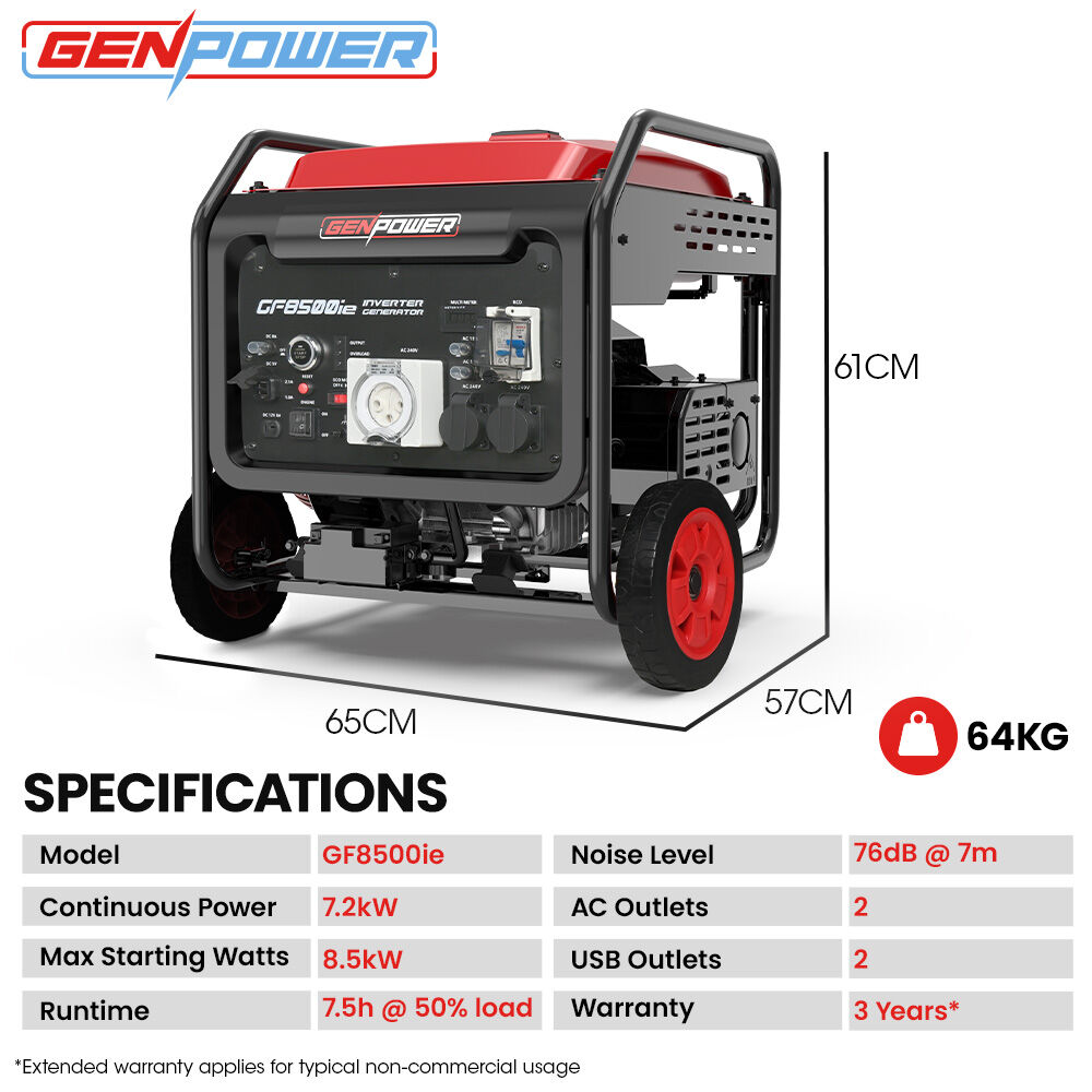 GF8500ie 8.5kW Inverter Generator Push-Button Start Portable 20L Tank