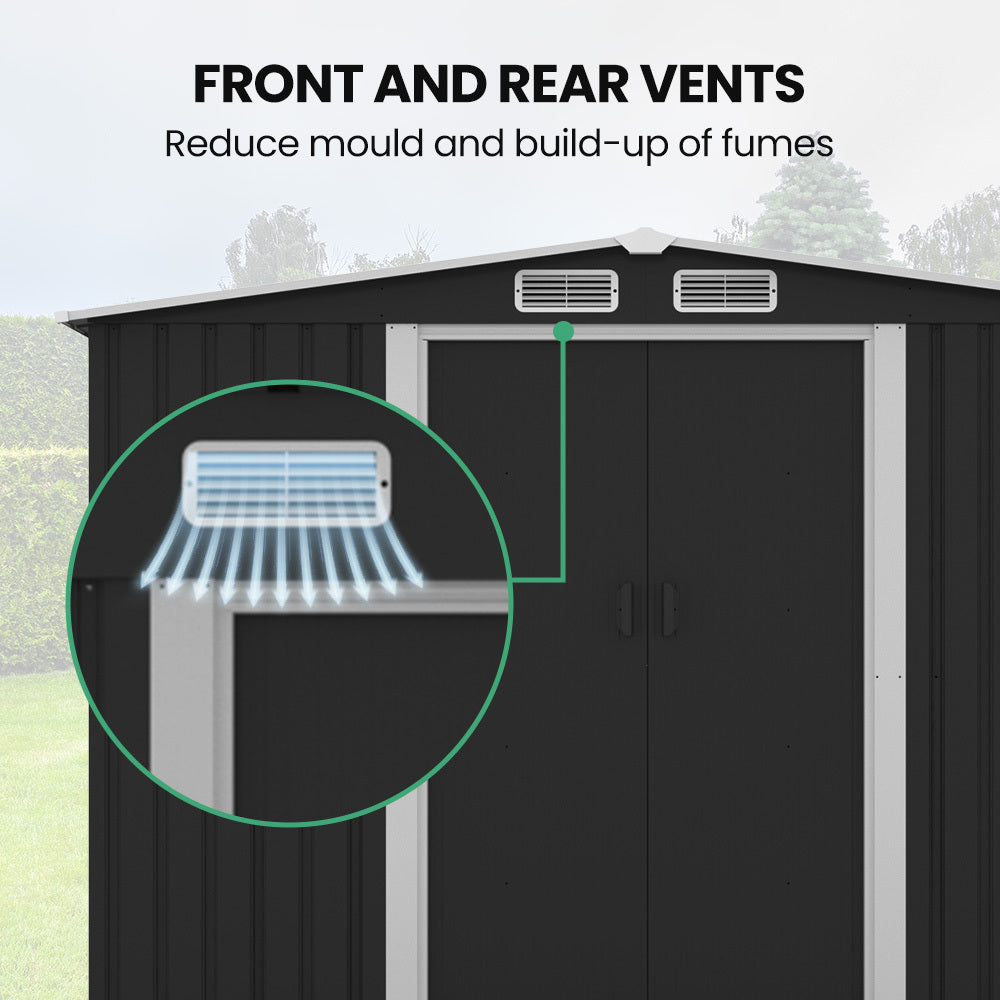 PlantCraft 2.58 x 3.13m Galvanised Steel Garden Shed Black Gable Roof