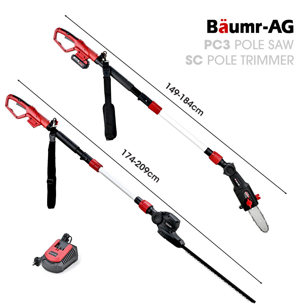 SYNC 20V Cordless Pole Saw & Hedge Trimmer Combo 8" Chainsaw Pruner Telescopic Handle