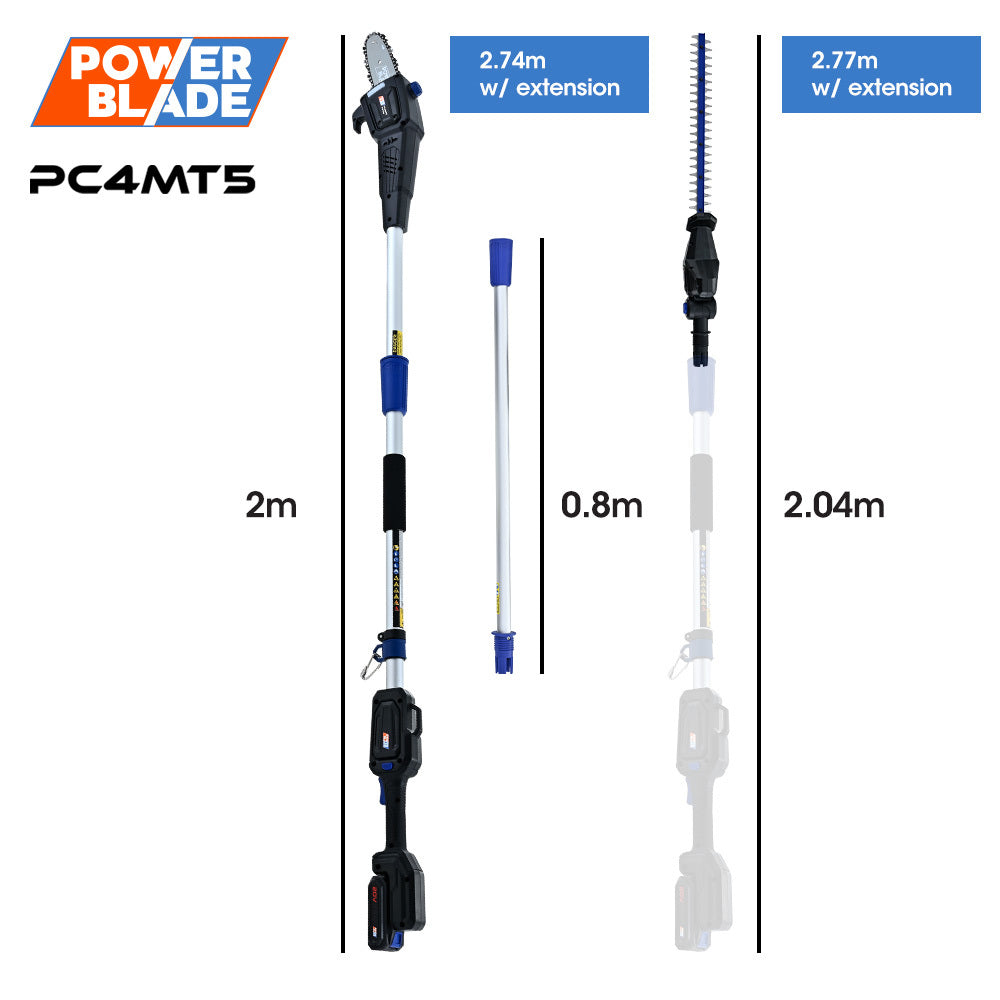 PowerBlade 20V Cordless Pole Saw & Hedge Trimmer Combo 8" Chainsaw 20" Hedger Telescopic Handle
