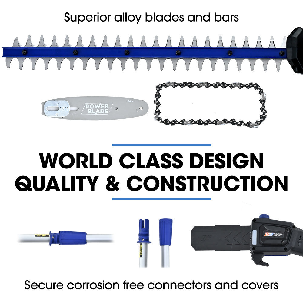 PowerBlade 20V Cordless Pole Saw & Hedge Trimmer Combo 8" Chainsaw 20" Hedger Telescopic Handle