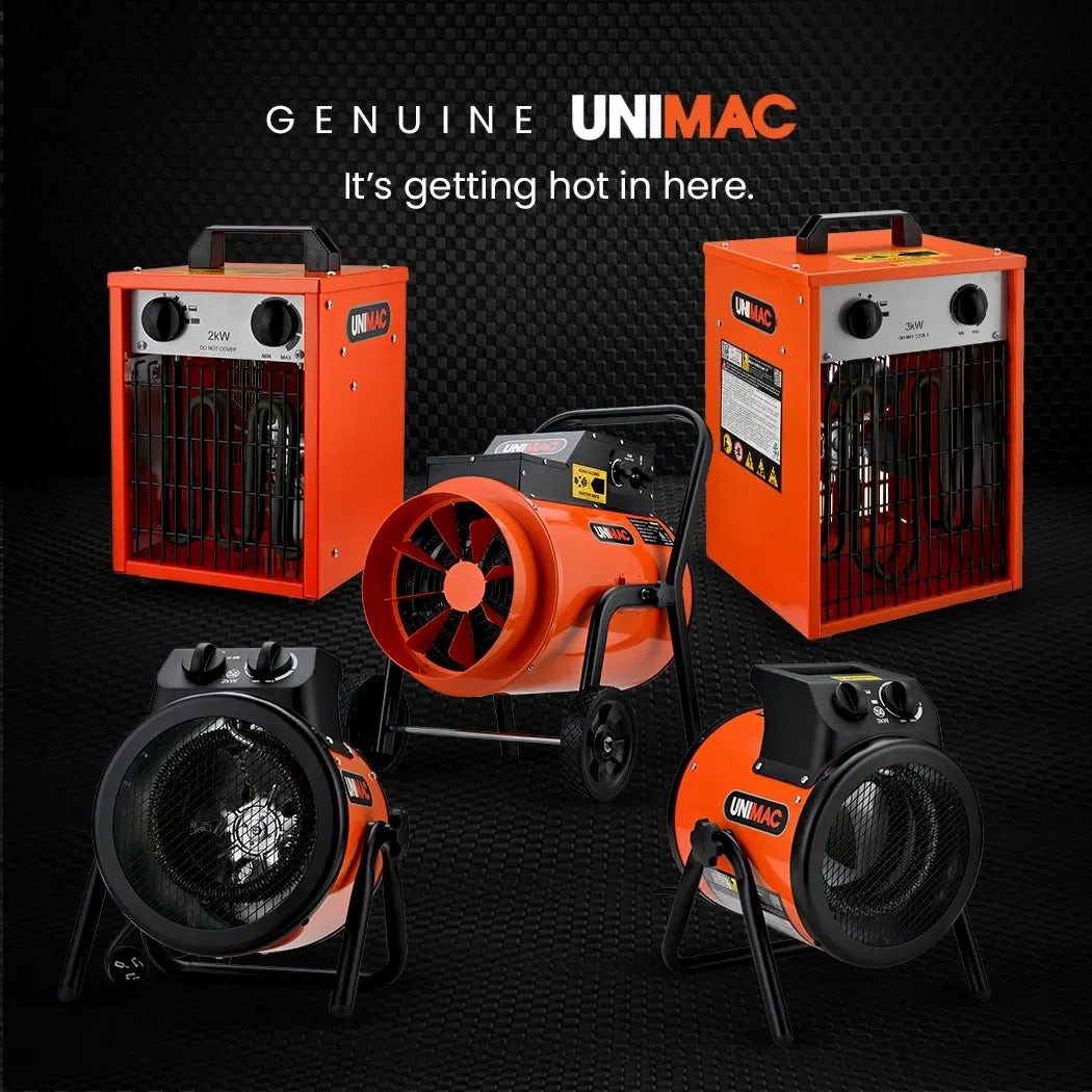 UNIMAC 15kW Portable Industrial Electric Space Fan Heater, 32A 3 Phase, Wheel Mounted, Adjustable Thermostat, High Power for Workshop and Warehouse Use