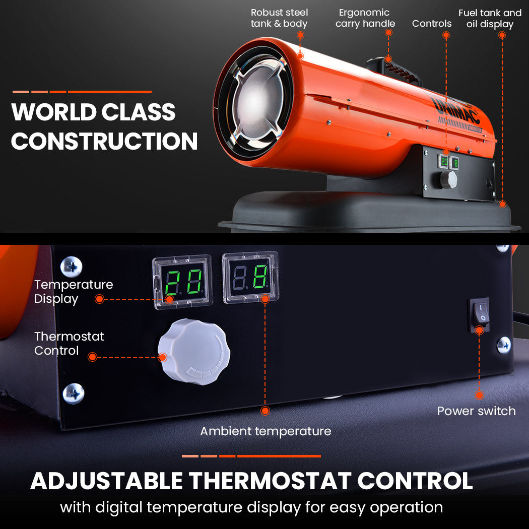 20KW Diesel Industrial Heater, 19L Tank, 10hr Runtime - UNIMAC