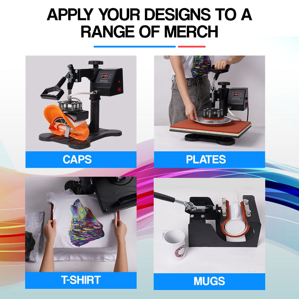 THERMOMATE 38x29cm 5-in-1 Heat Press Machine T-Shirt Mug Cap Plate